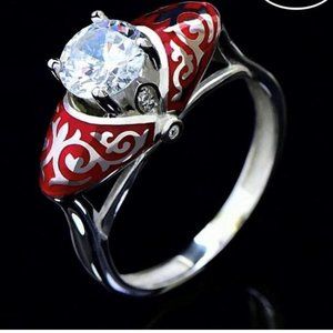 925 Sterling Silver Women's Ring Size 7.5 & Size 9 Red (Kazakhstan made)